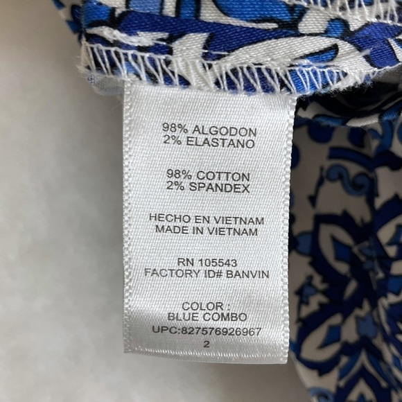 Milly Blue Combo Sleeveless V Neck A Line Cotton Blend Dress Blue Sz 2 - Picture 11 of 13